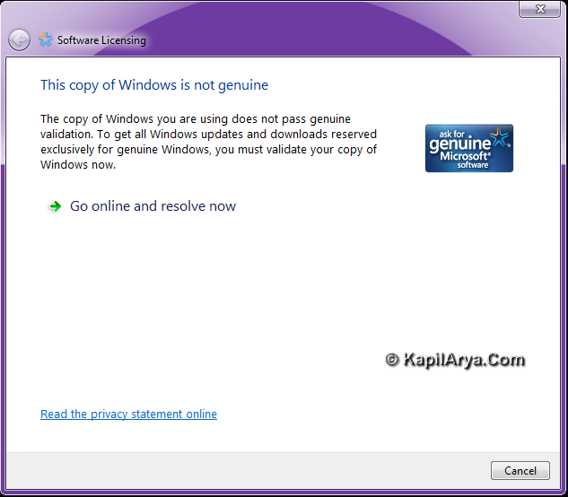 Remover Windows Vista Genuine