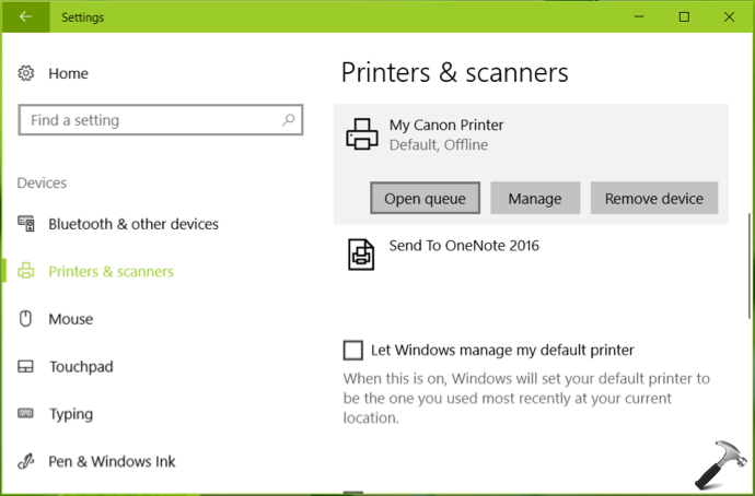 change printer to online windows 10