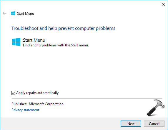 descargar start menu troubleshooter for windows 10