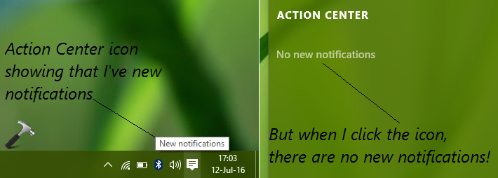 action center not working