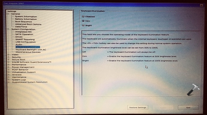 keyboard backlight settings dell