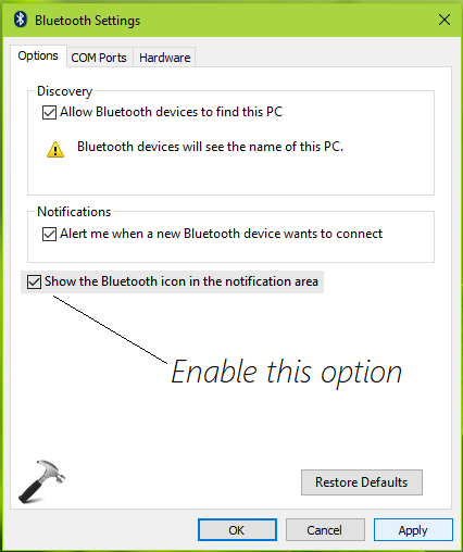 turn on bluetooth windows 10 icon missing