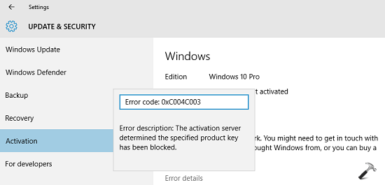 running windows 10 pro with windows 10 home key error