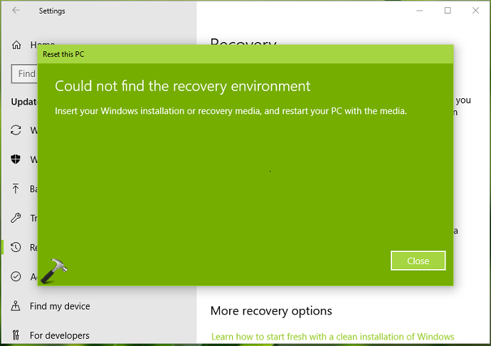 [FIX] Could Not Find The Recovery Environment In Windows 10