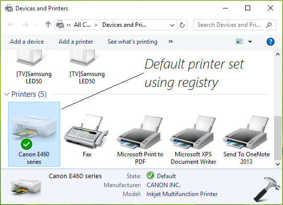 win 10 set default printer