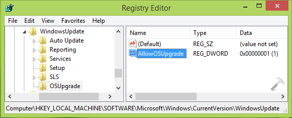 hklm software microsoft windows currentversion windowsupdate osupgrade