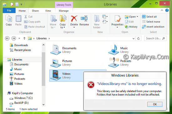 Библиотека documents library ms перестала работать windows 7