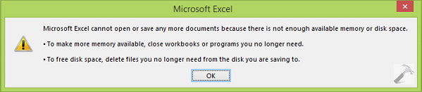 not enough memory to open excel