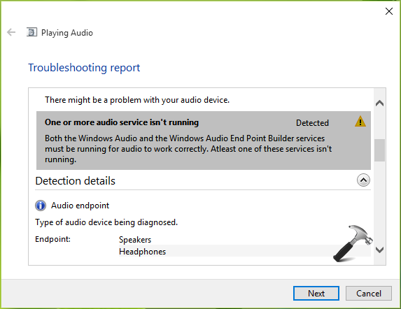 windows 10 audio service is not running