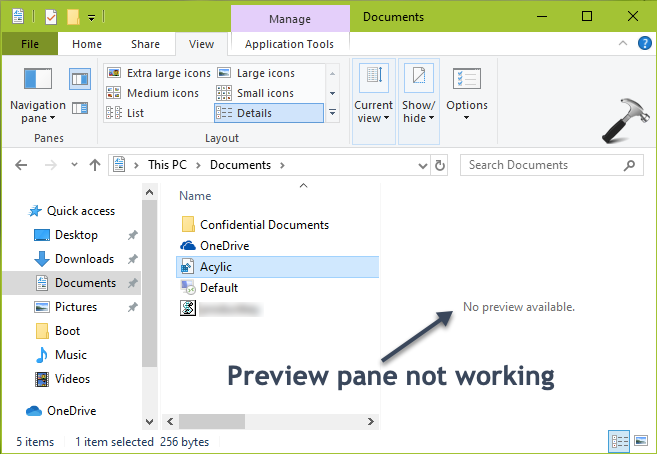 preview pane not working windows 10