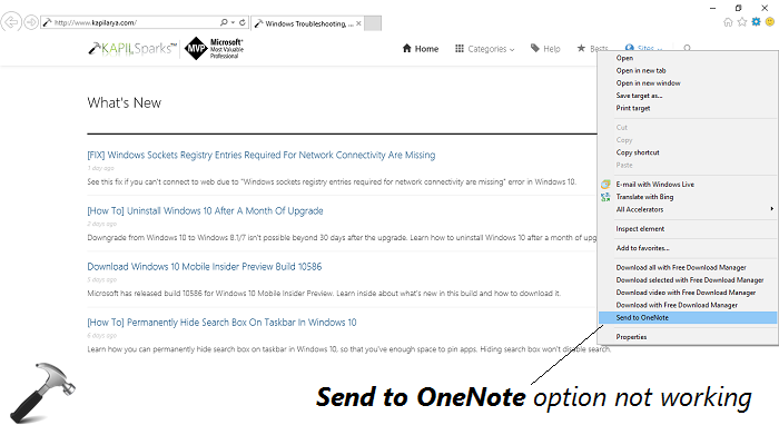 Fix Send To Onenote 2016 From Internet Explorer Not Working 9553