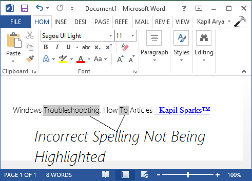 ms word grammar checker not working