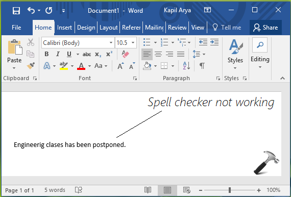 spell check not working in word 2016 windows 10