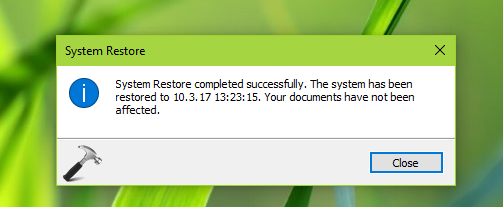 system restore is restoring the registry