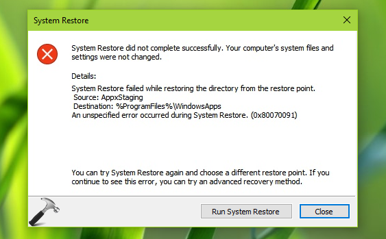 system restore is restoring the registry