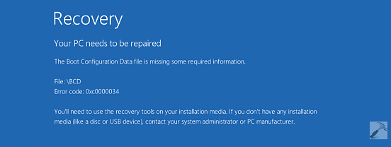 unable to reset pc a required drive partition is missing windows 10