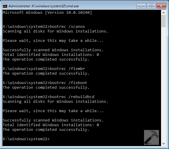 Bootrec /Scanos. Статус 0xc000000e. Bootrec /fixboot. Fixmbr Windows 10. Operation successfully completed