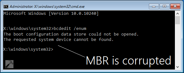 bootrec /rebuildbcd element not found