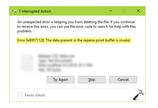 the tag present in the reparse point buffer is invalid