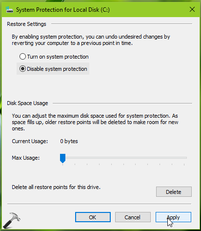 cannot try to create restore point access failed