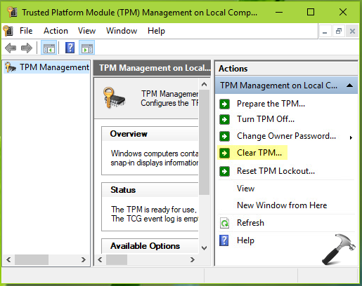 clear trusted platform module windows 10