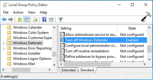 windows defender this app is turned off