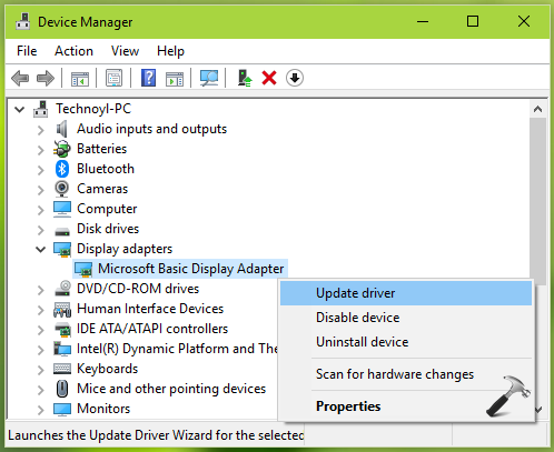 windows 10 basic display adapter change resolution