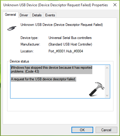   Usb Device Descriptor Failure -  8