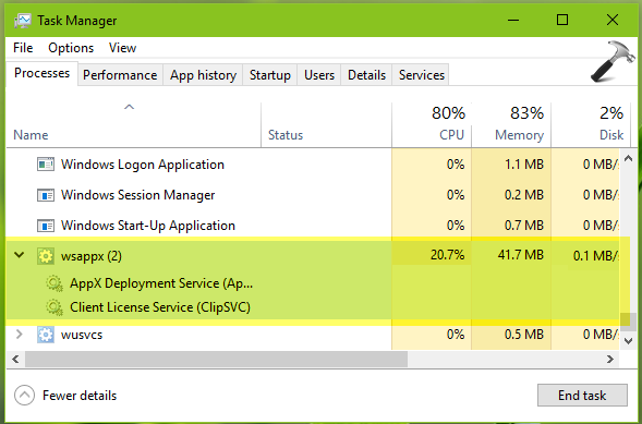 high disk usage windows 10 wsappx