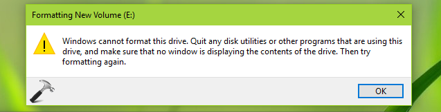 unable to format disk windows 10