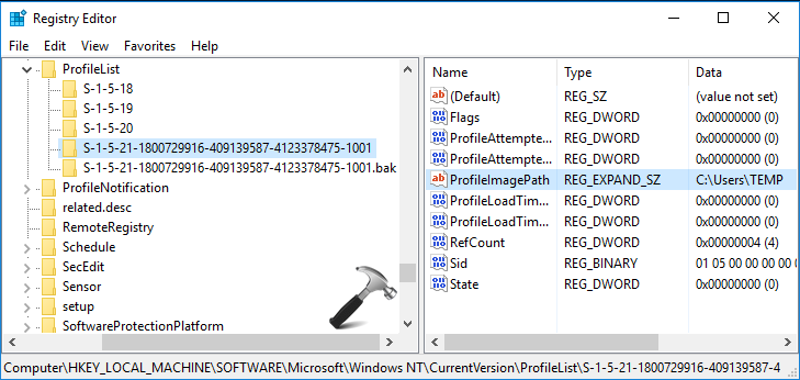 fix temp user profile windows 7