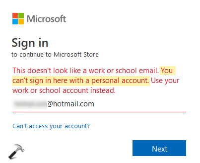 sign in with microsoft account instead not working