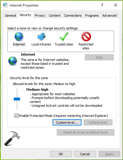 windows 10 internet security settings