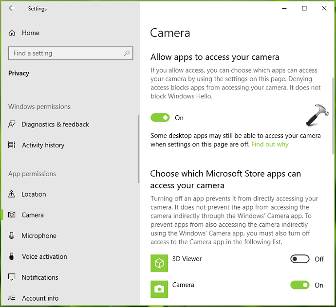 webcam settings windows 10