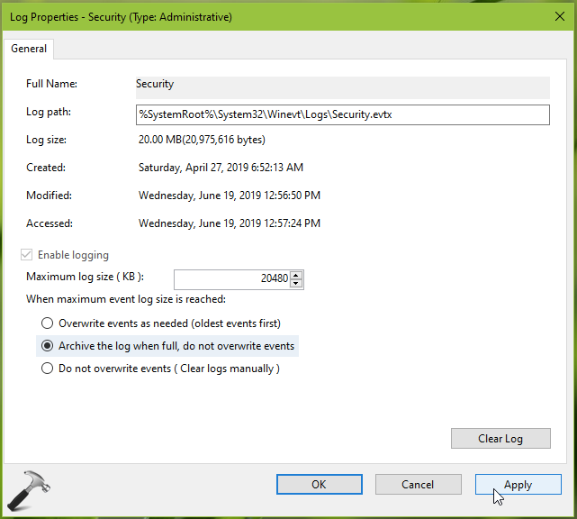 how-to-archive-the-log-when-maximum-event-log-size-reached-in-event-viewer