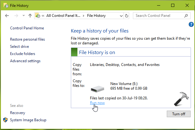 file history or backup and restore