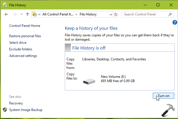 how to disable file history backup in windows 10