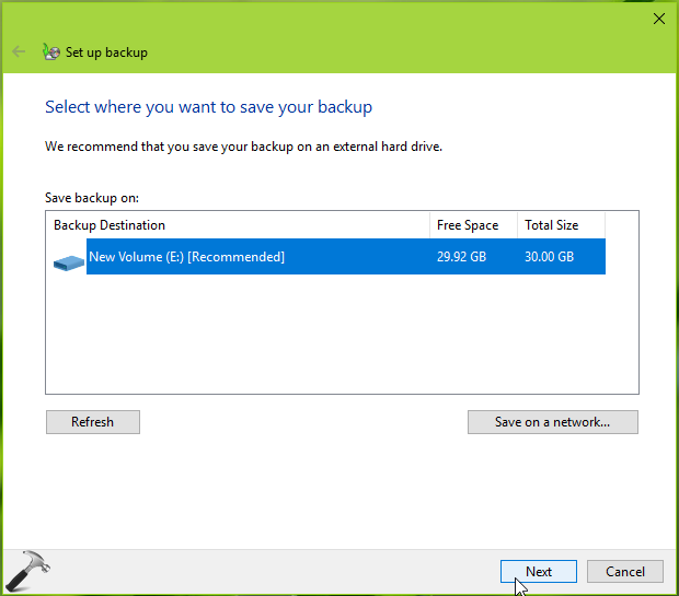 backup windows to network drive