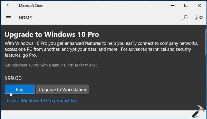 bought windows 10 pro but download installe home