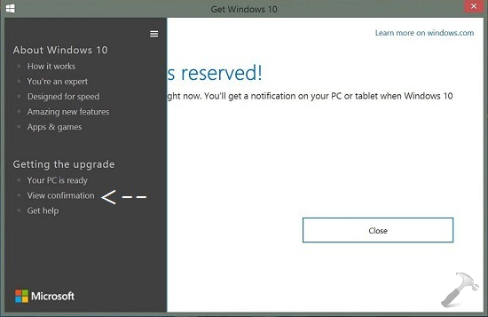 reservation for windows 10