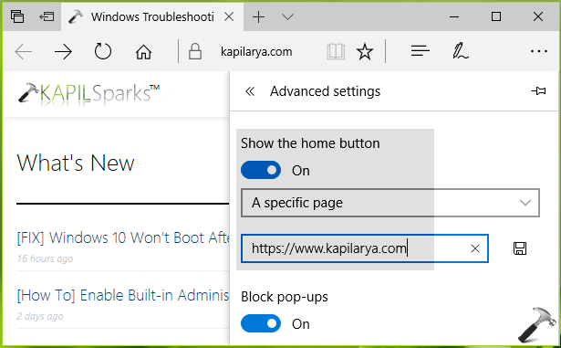 change the microsoft edge home page