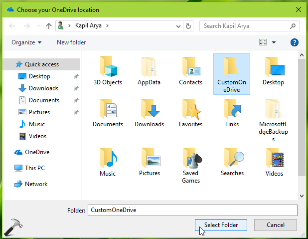 change default onedrive folder