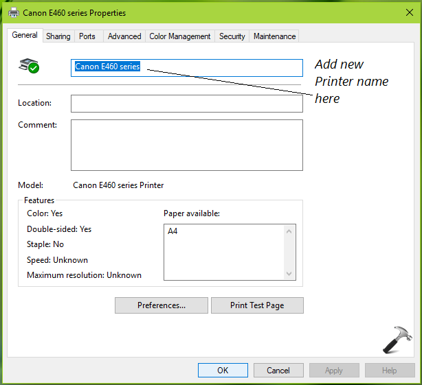 windows 7 rename printer