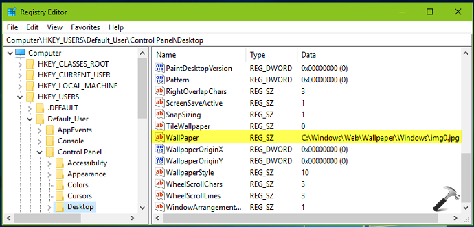 windows 10 registry key for desktop background