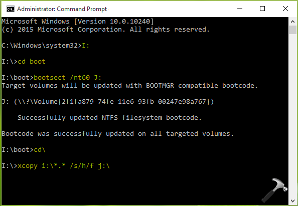 how to make a usb drive bootable through command prompt