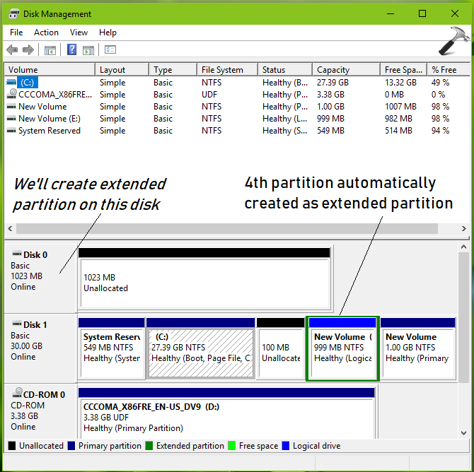 windows 10 extend partition unallocated space