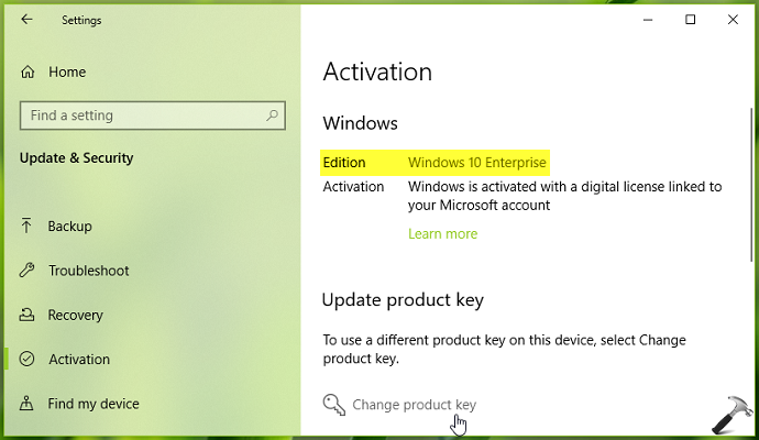 windows 10 enterprise change key to pro