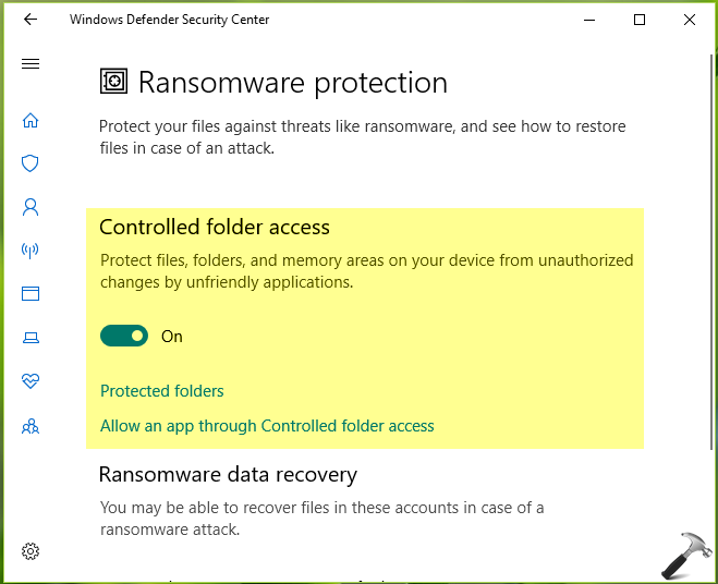 windows 10 ransomware protection controlled folder access
