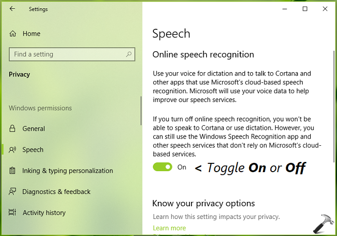 turn on speech to text windows 10