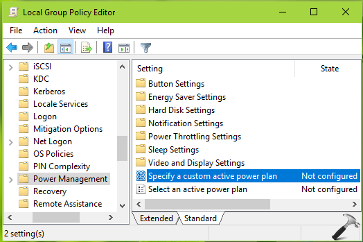 group policy power options